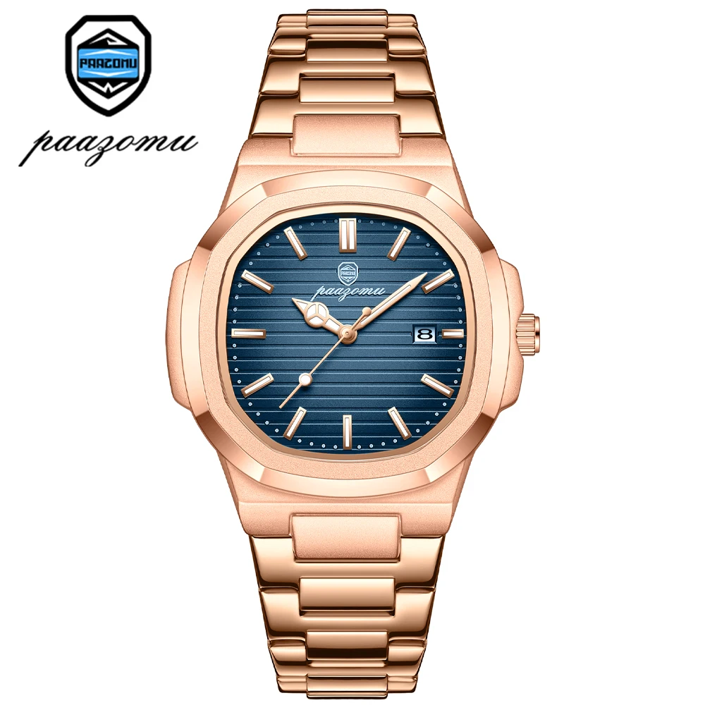 PAAZOMU Top Brand Luxury Men Wristwatch Square Quartz Watch Waterproof Luminous Date Stainless Steel Business Casual Male Clock thumbnail 6
