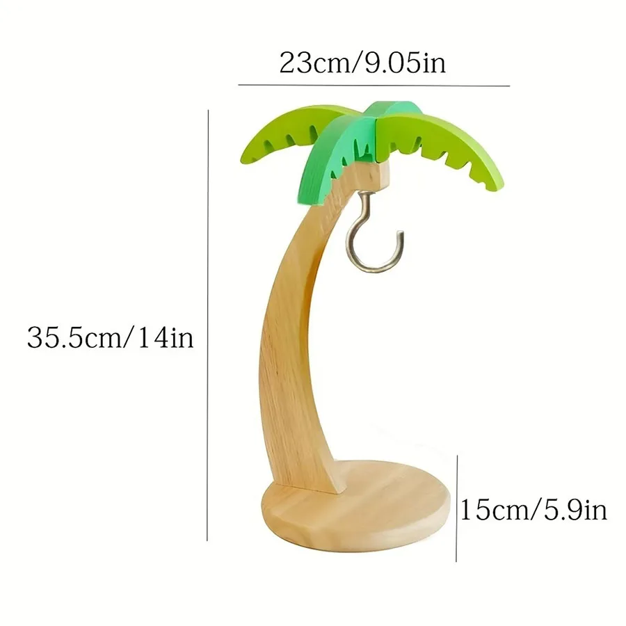 Natural Wooden Banana Hanging Rack with Simulated Leaf Ornament Vertical Fruit Storage Holder Sturdy Hook Design Countertop thumbnail 5