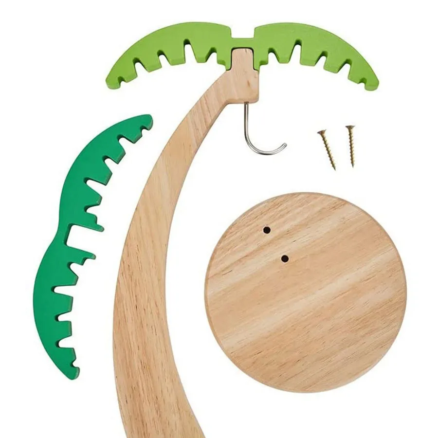 Natural Wooden Banana Hanging Rack with Simulated Leaf Ornament Vertical Fruit Storage Holder Sturdy Hook Design Countertop thumbnail 6