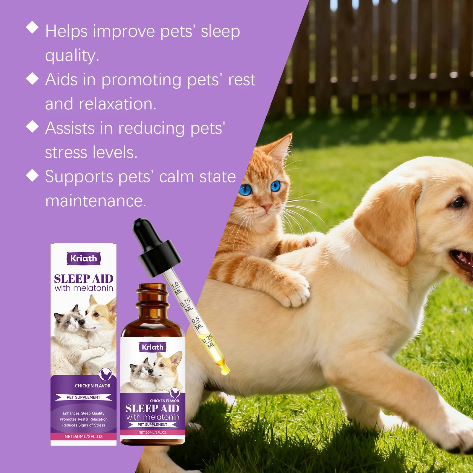 Pet Cat Dog Care Drops Nourishing Relaxation Supplement Liquid Improve Sleep Quality Relieve Stress Calming Support for Pets thumbnail 3