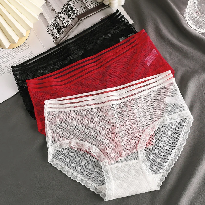 3Pcs Transparent Women's Panties Sexy Lady Perspective Panty Mesh Lace Panties Breathable Underpants Intimates Lingerie Briefs