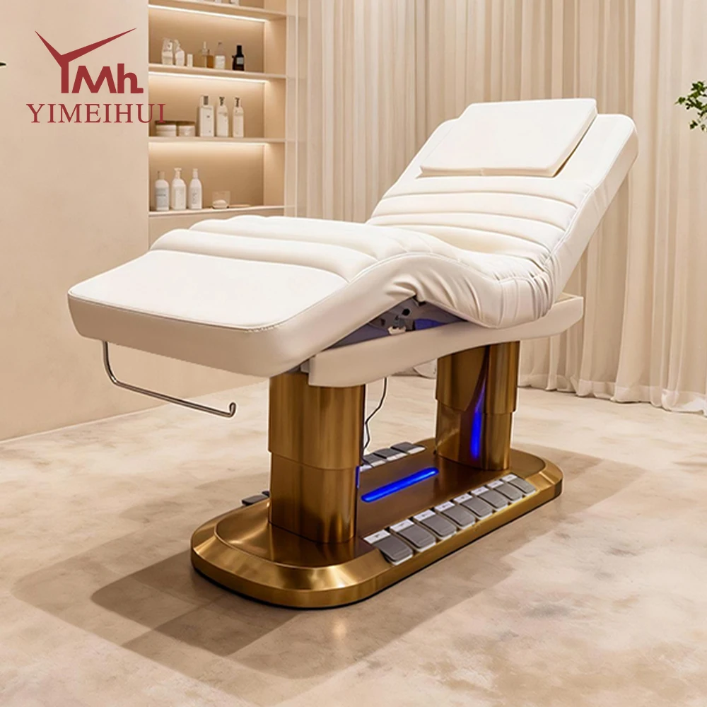 Pu Leather Adjustable 4 Motor Massage Bed With Led Lighting For Professional Beauty Salon Sessions Premium Salon Furniture