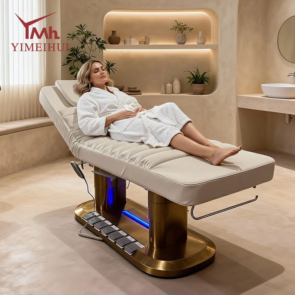 Pu Leather Adjustable 4 Motor Massage Bed With Led Lighting For Professional Beauty Salon Sessions Premium Salon Furniture thumbnail 4