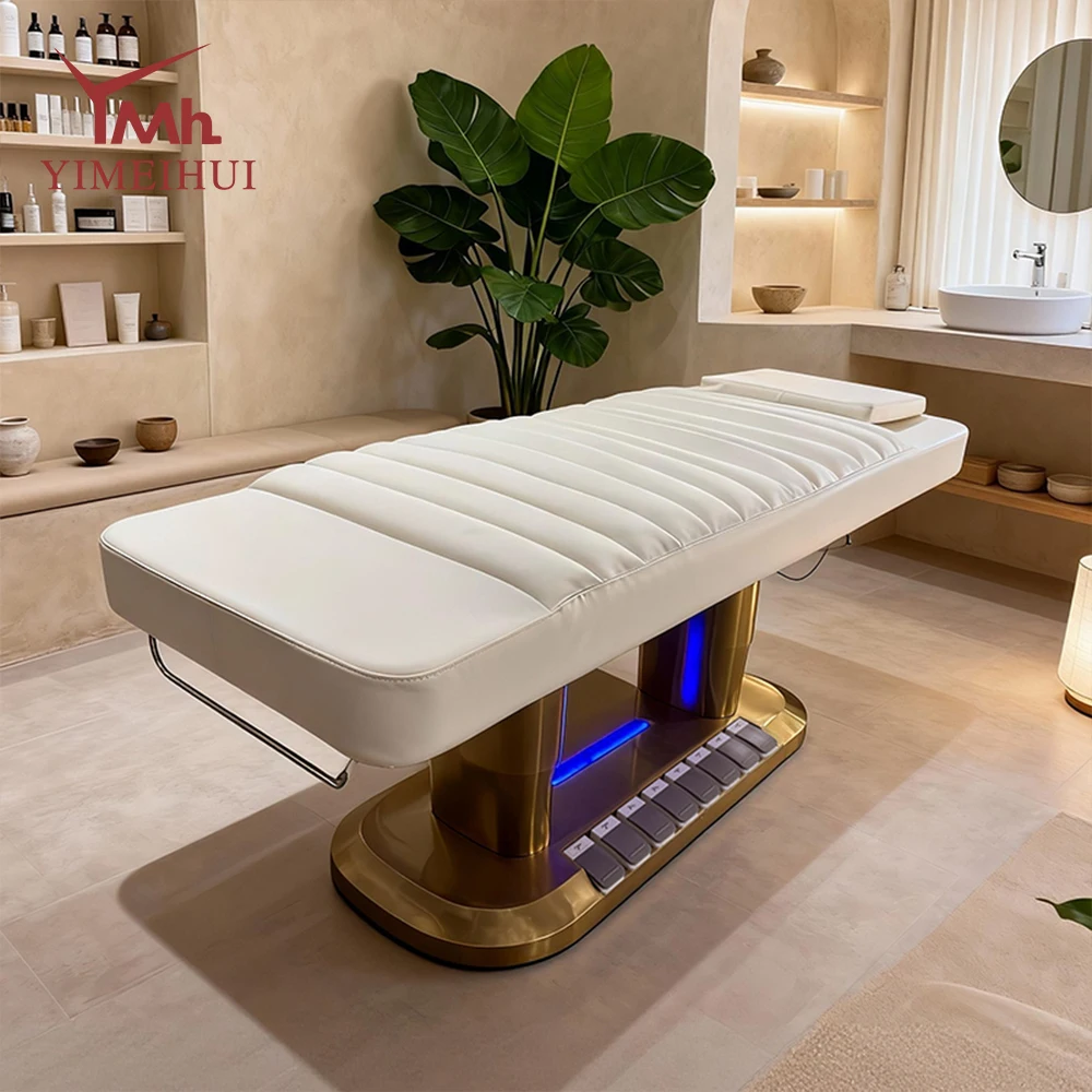 Pu Leather Adjustable 4 Motor Massage Bed With Led Lighting For Professional Beauty Salon Sessions Premium Salon Furniture thumbnail 6