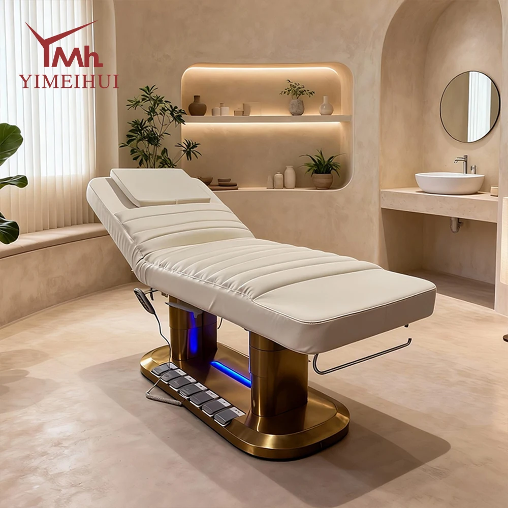 Pu Leather Adjustable 4 Motor Massage Bed With Led Lighting For Professional Beauty Salon Sessions Premium Salon Furniture thumbnail 3
