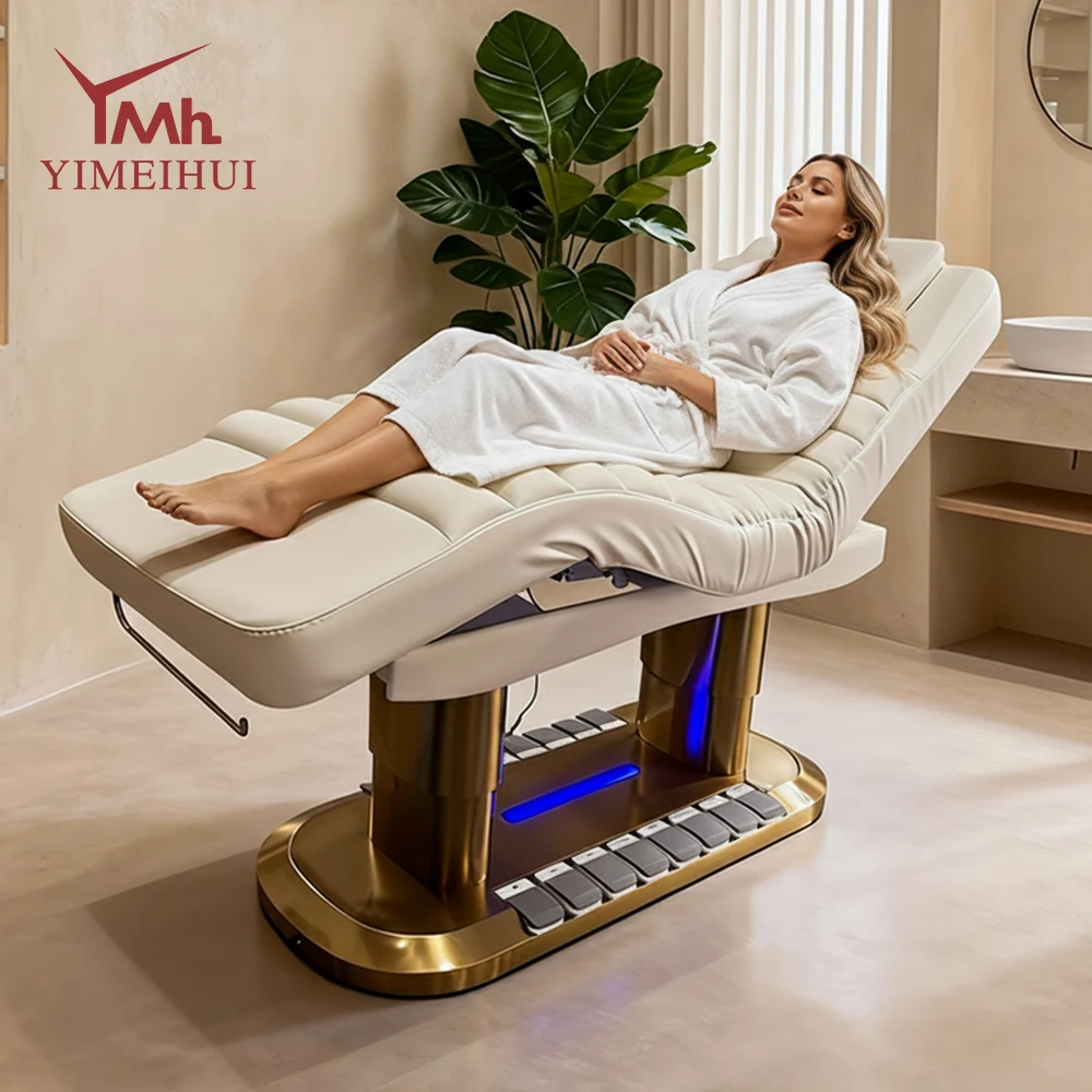 Pu Leather Adjustable 4 Motor Massage Bed With Led Lighting For Professional Beauty Salon Sessions Premium Salon Furniture thumbnail 2
