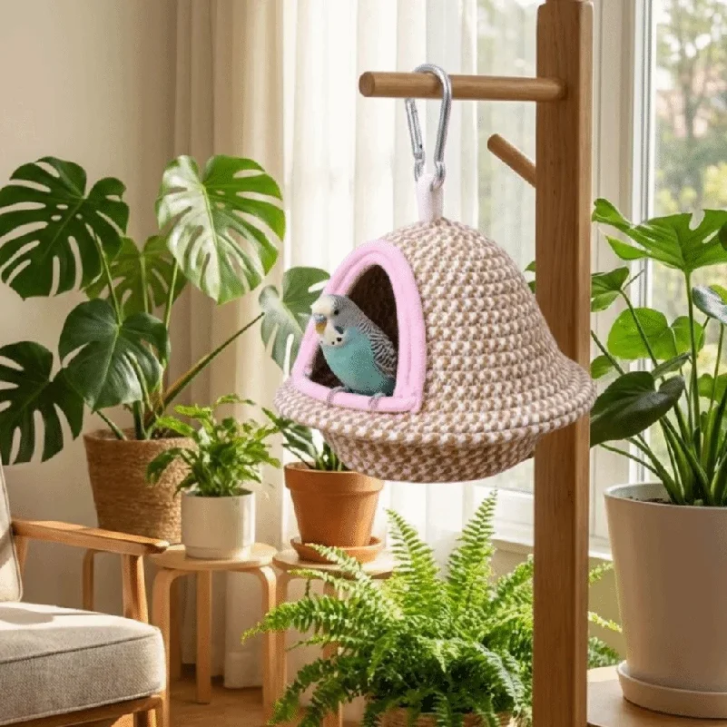 Warm Sleep Bird Cage Nest Handmade Weave Windproof Bird Hanging Bed Thickened Bite Resistant Pet Habitat Pet Parrot thumbnail 5