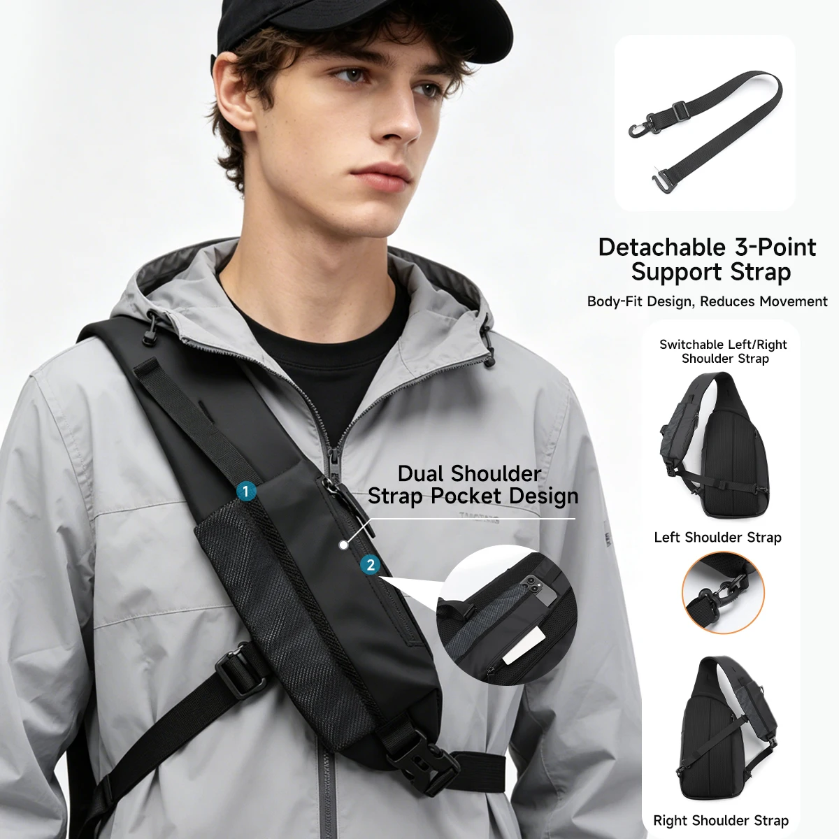 Tigernu Fashion Men's shoulder bag Travel Chest bags for men Water-Resistant Sling bag Cross bag Large capacity 11inch IPad Bag thumbnail 3