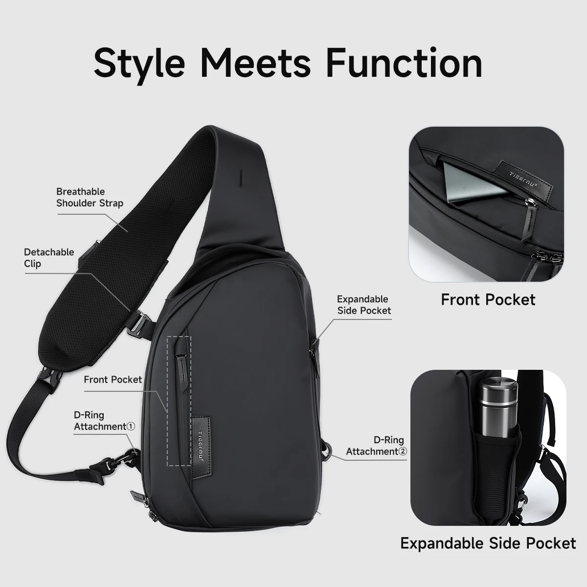 Tigernu Fashion Men's shoulder bag Travel Chest bags for men Water-Resistant Sling bag Cross bag Large capacity 11inch IPad Bag thumbnail 4
