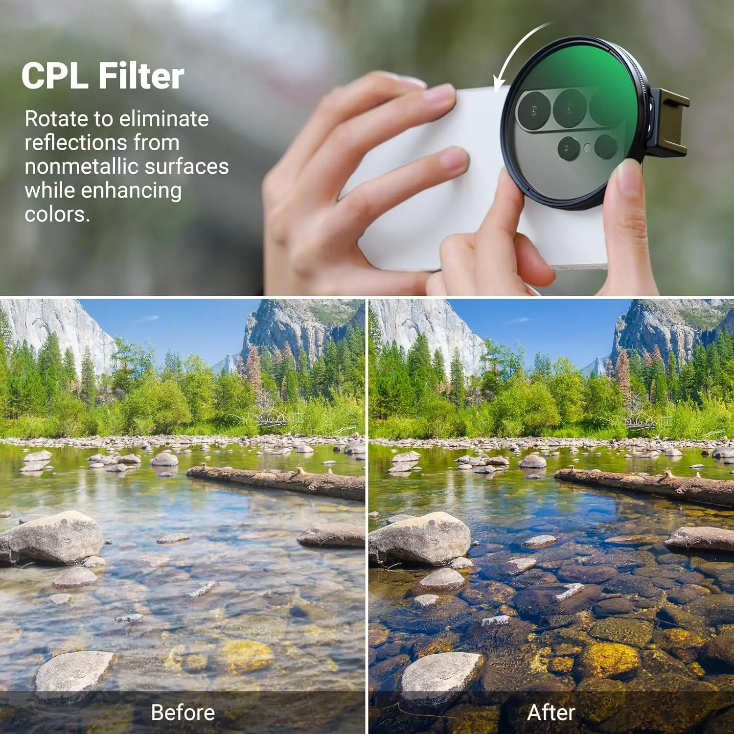 NEEWER 67mm Phone CPL Filter with Cold Shoe Clip, HD Circular Polarizer Lens Filter Accessories , For Android Samsung iPhone thumbnail 2