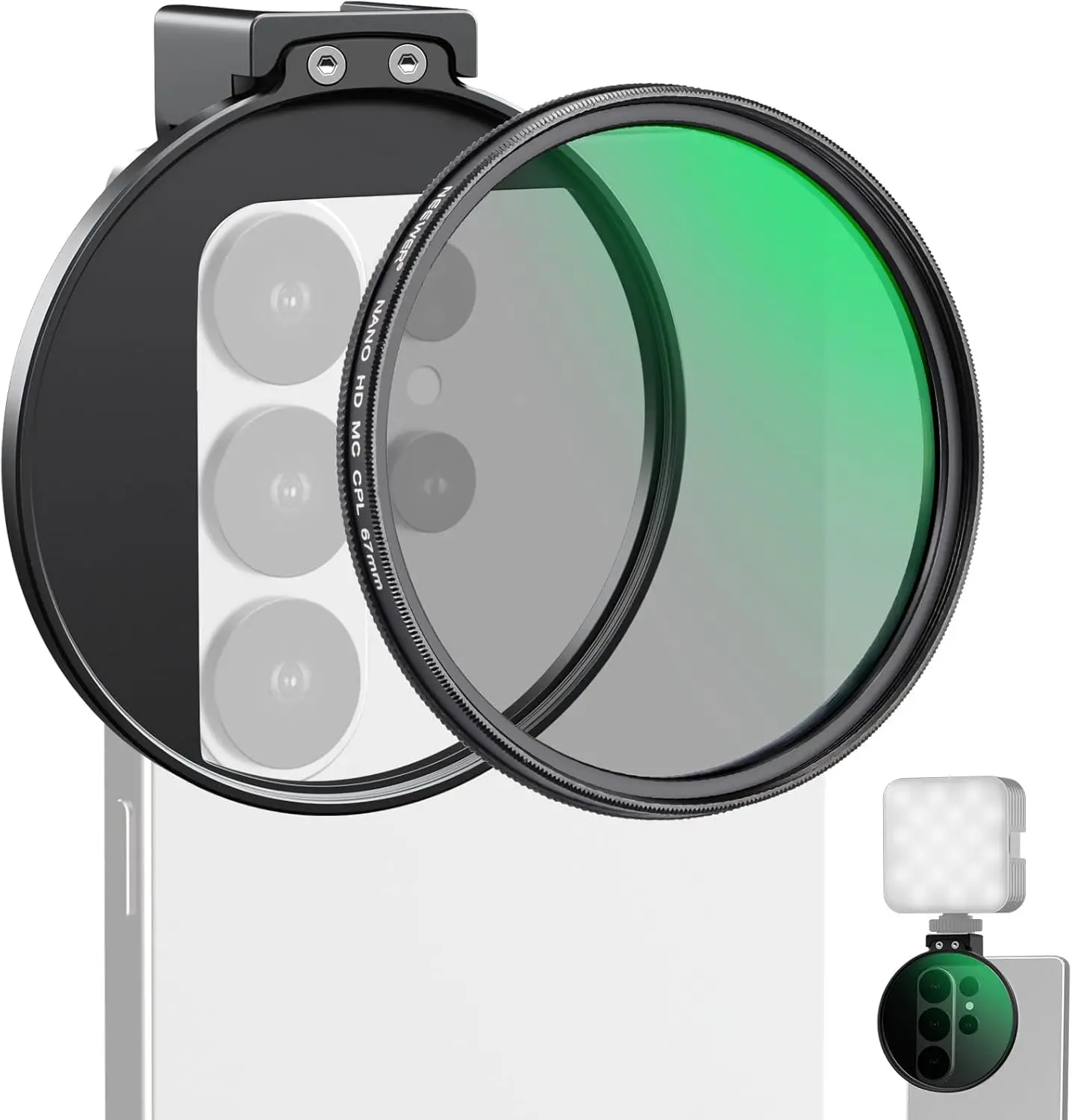 NEEWER 67mm Phone CPL Filter with Cold Shoe Clip, HD Circular Polarizer Lens Filter Accessories , For Android Samsung iPhone
