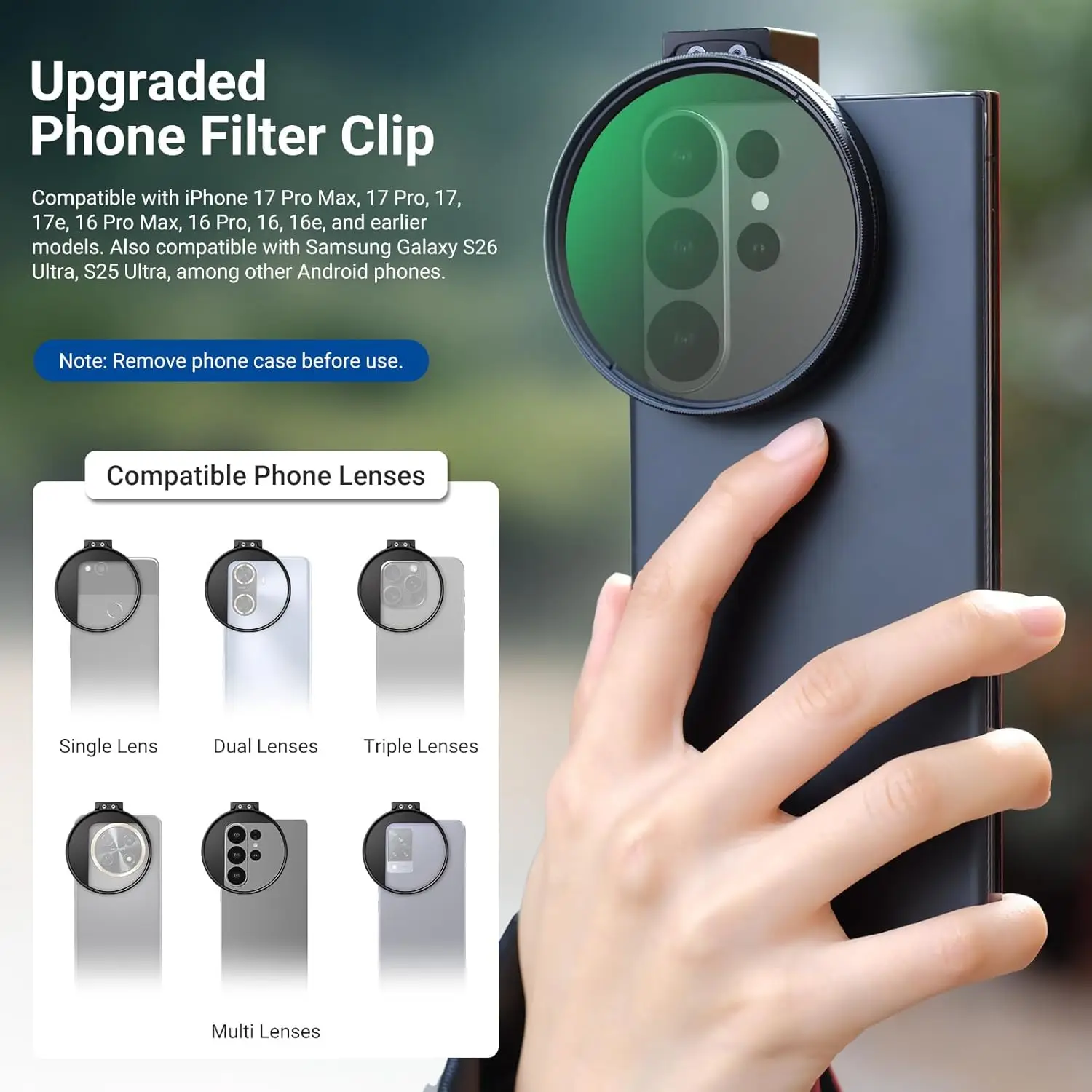 NEEWER 67mm Phone CPL Filter with Cold Shoe Clip, HD Circular Polarizer Lens Filter Accessories , For Android Samsung iPhone thumbnail 4