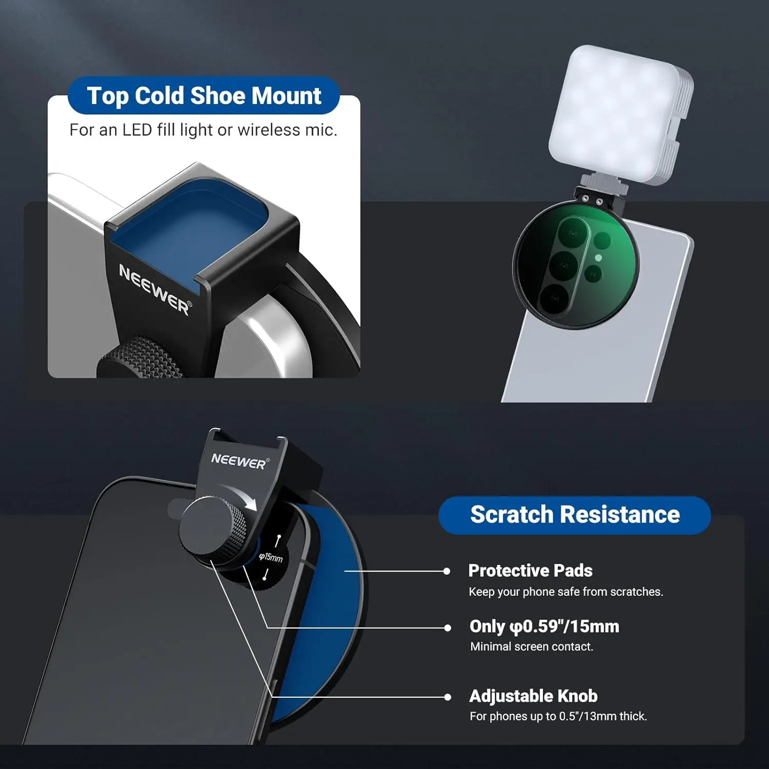 NEEWER 67mm Phone CPL Filter with Cold Shoe Clip, HD Circular Polarizer Lens Filter Accessories , For Android Samsung iPhone thumbnail 5