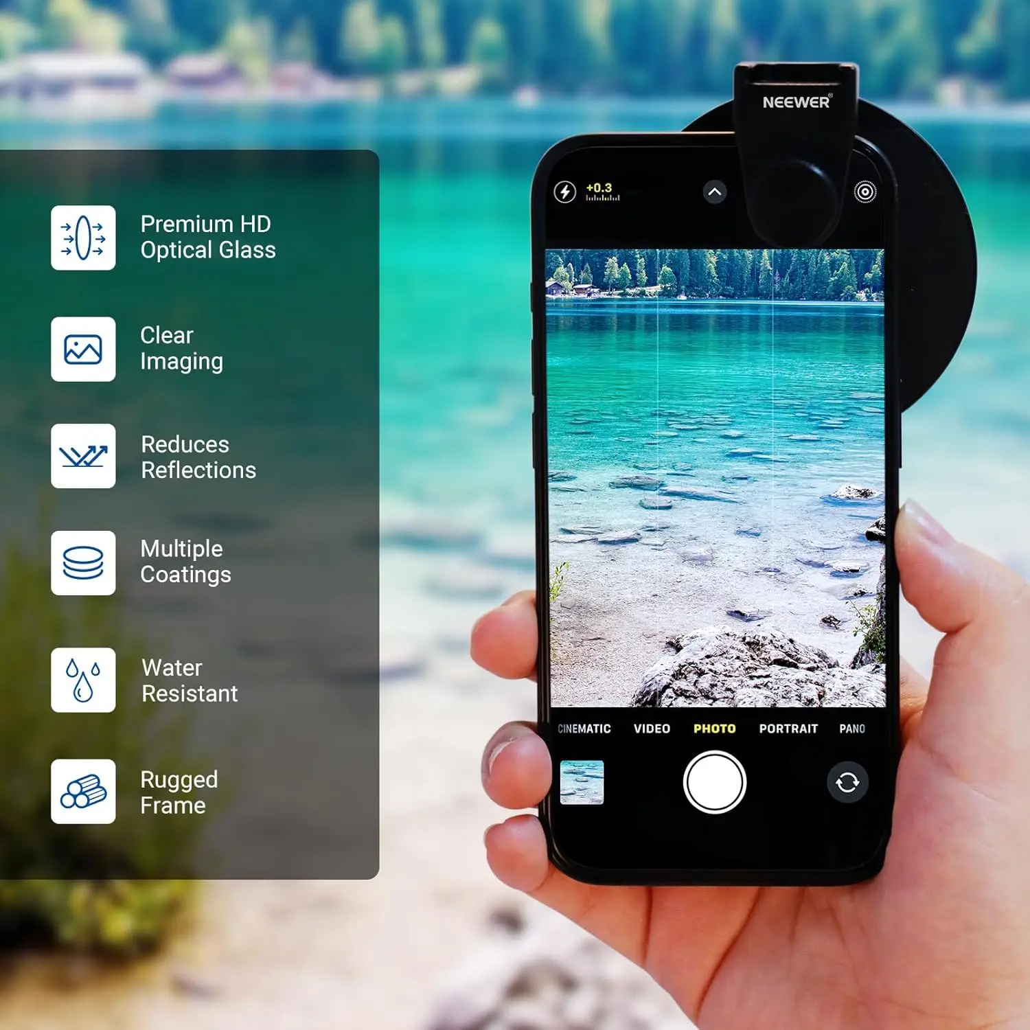 NEEWER 67mm Phone CPL Filter with Cold Shoe Clip, HD Circular Polarizer Lens Filter Accessories , For Android Samsung iPhone thumbnail 3