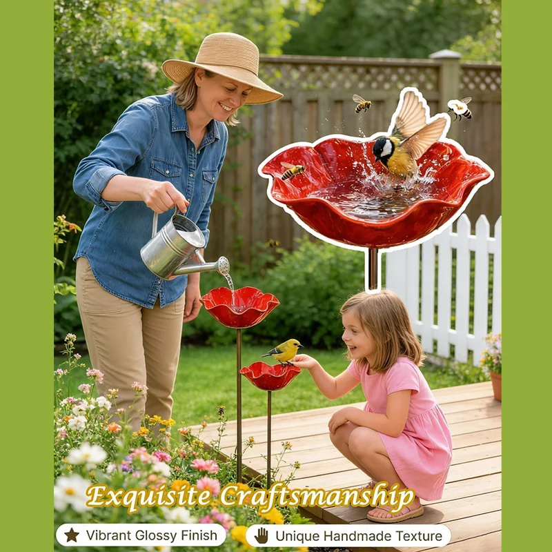 Metal Petal Bird Drinking Device Hand-made Outdoor Bird Shower Bee Watering Station Household Courtyard Garden Decoration Gift thumbnail 5