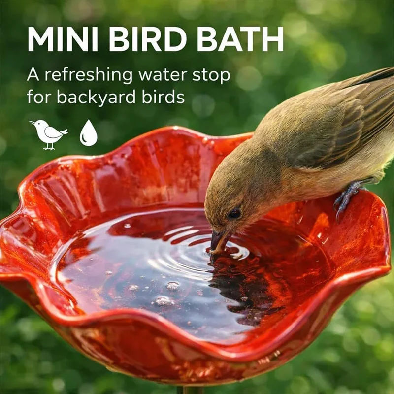 Metal Petal Bird Drinking Device Hand-made Outdoor Bird Shower Bee Watering Station Household Courtyard Garden Decoration Gift thumbnail 2