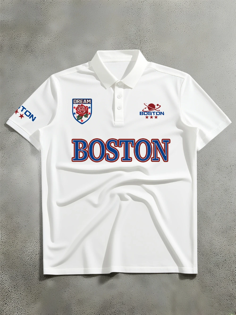 European and American Men's Fashion Trend Polo Shirt, Boston City Cultural Style "BOSTON" Printed Polo Shirt