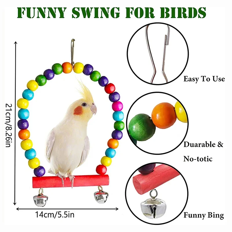 7PCS Bird Toy Wood Parrot Toys Set Cage Bird Accessories Swing Suspension Bridge Ball Cage Bells Pet Supplies thumbnail 2