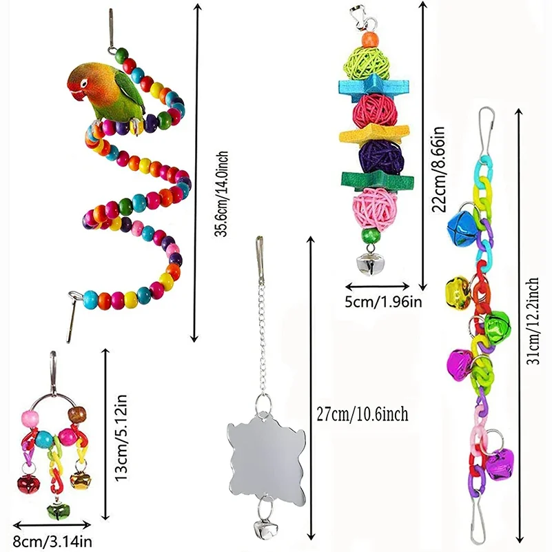 7PCS Bird Toy Wood Parrot Toys Set Cage Bird Accessories Swing Suspension Bridge Ball Cage Bells Pet Supplies thumbnail 5
