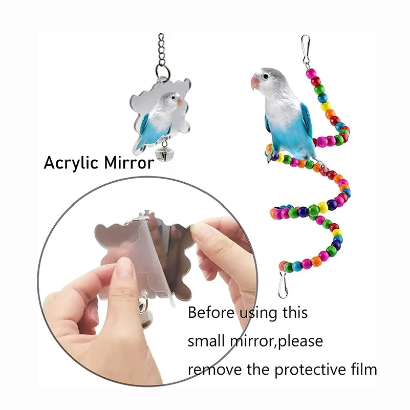 7PCS Bird Toy Wood Parrot Toys Set Cage Bird Accessories Swing Suspension Bridge Ball Cage Bells Pet Supplies thumbnail 4