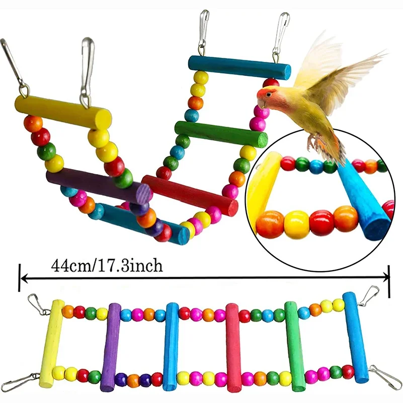 7PCS Bird Toy Wood Parrot Toys Set Cage Bird Accessories Swing Suspension Bridge Ball Cage Bells Pet Supplies thumbnail 3