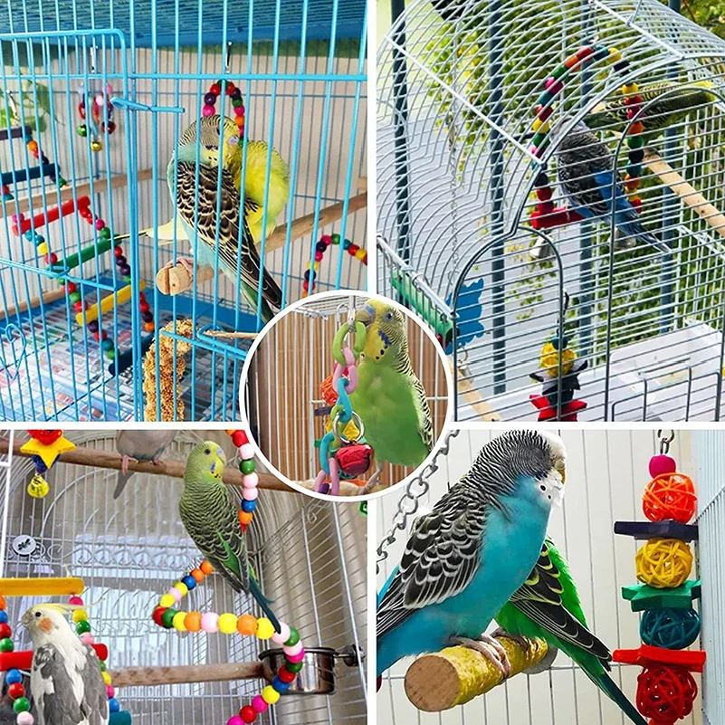 7PCS Bird Toy Wood Parrot Toys Set Cage Bird Accessories Swing Suspension Bridge Ball Cage Bells Pet Supplies thumbnail 6