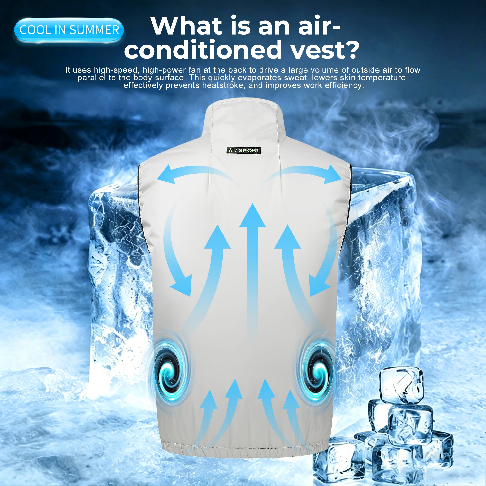 2026 Summer Cooling Fan Vest Wearable Cooling Clothes Air-conditioned Clothes Lightweight for Outdoor Walking Fishing Camping thumbnail 2