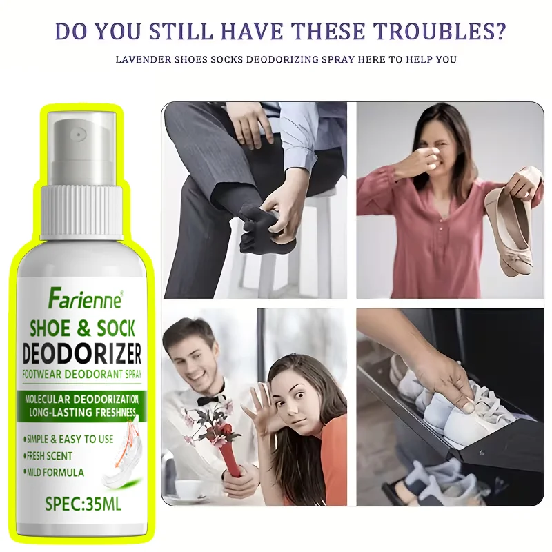 Fariienne Shoe & Sock Deodorizer Spray 35ml - Long-Lasting Fresh Footwear Odor Remover For Sneakers, Boots & Gym Shoes