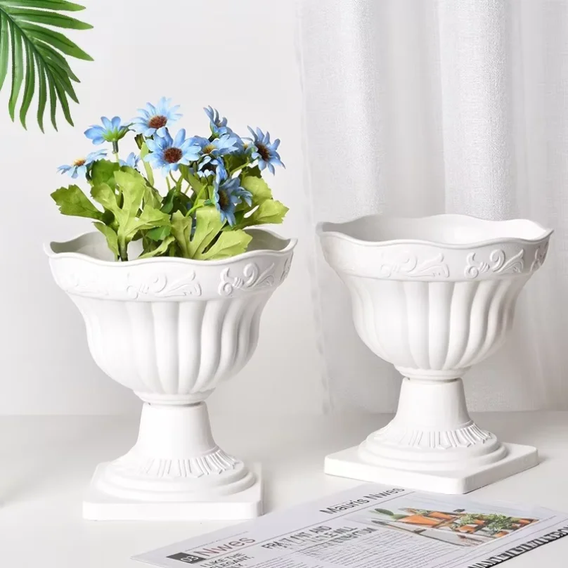 New 1PC Large Outdoor Planter Roman Column Flower Pot Planting Pots Balcony Household White Plastic Porch Decor Flowerpot thumbnail 4