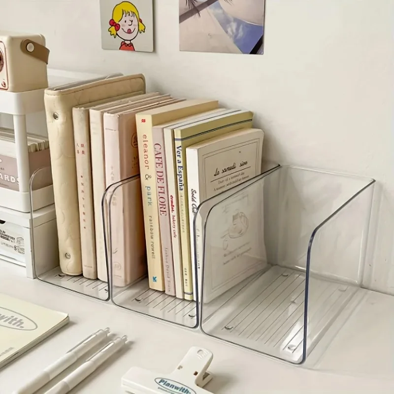 2pcs  Acrylic Book Holder Transparent Desktop Organizer for Office Bookshelf File Storage thumbnail 4