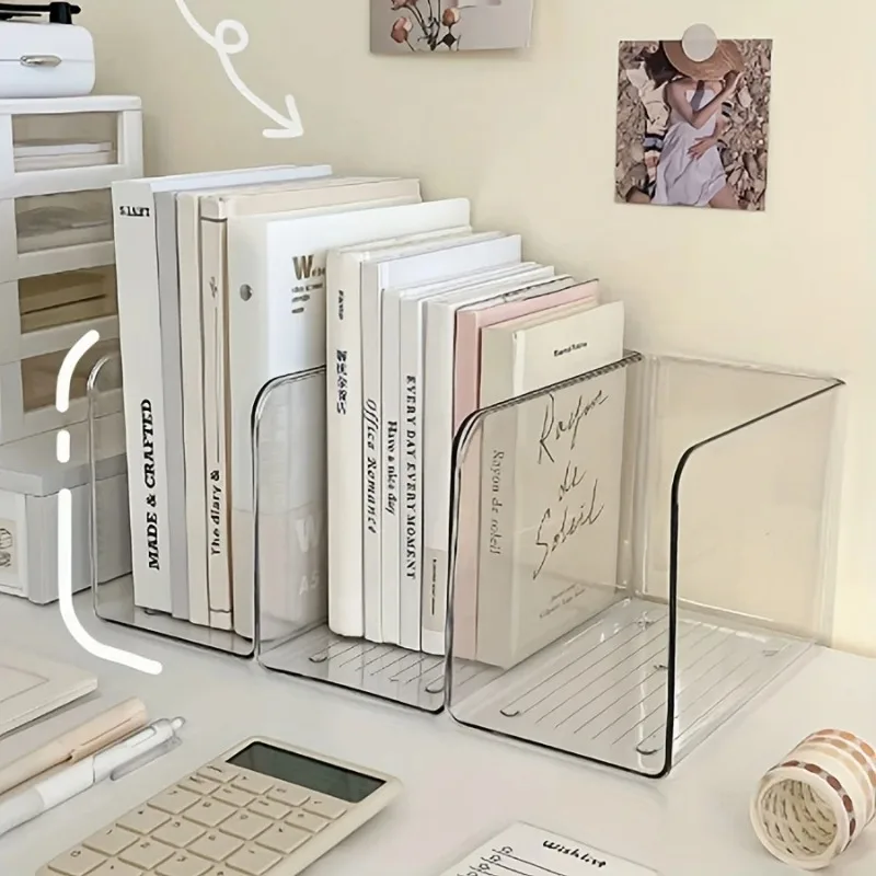 2pcs  Acrylic Book Holder Transparent Desktop Organizer for Office Bookshelf File Storage thumbnail 2