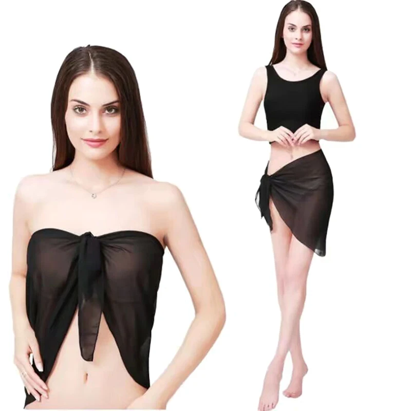 Women Chiffon Short Sarongs Cover Ups Skirt Beach Swimsuit Bathing Suit Wrap Skirt Without Bikini For Swimwear Summer Cover Ups thumbnail 2