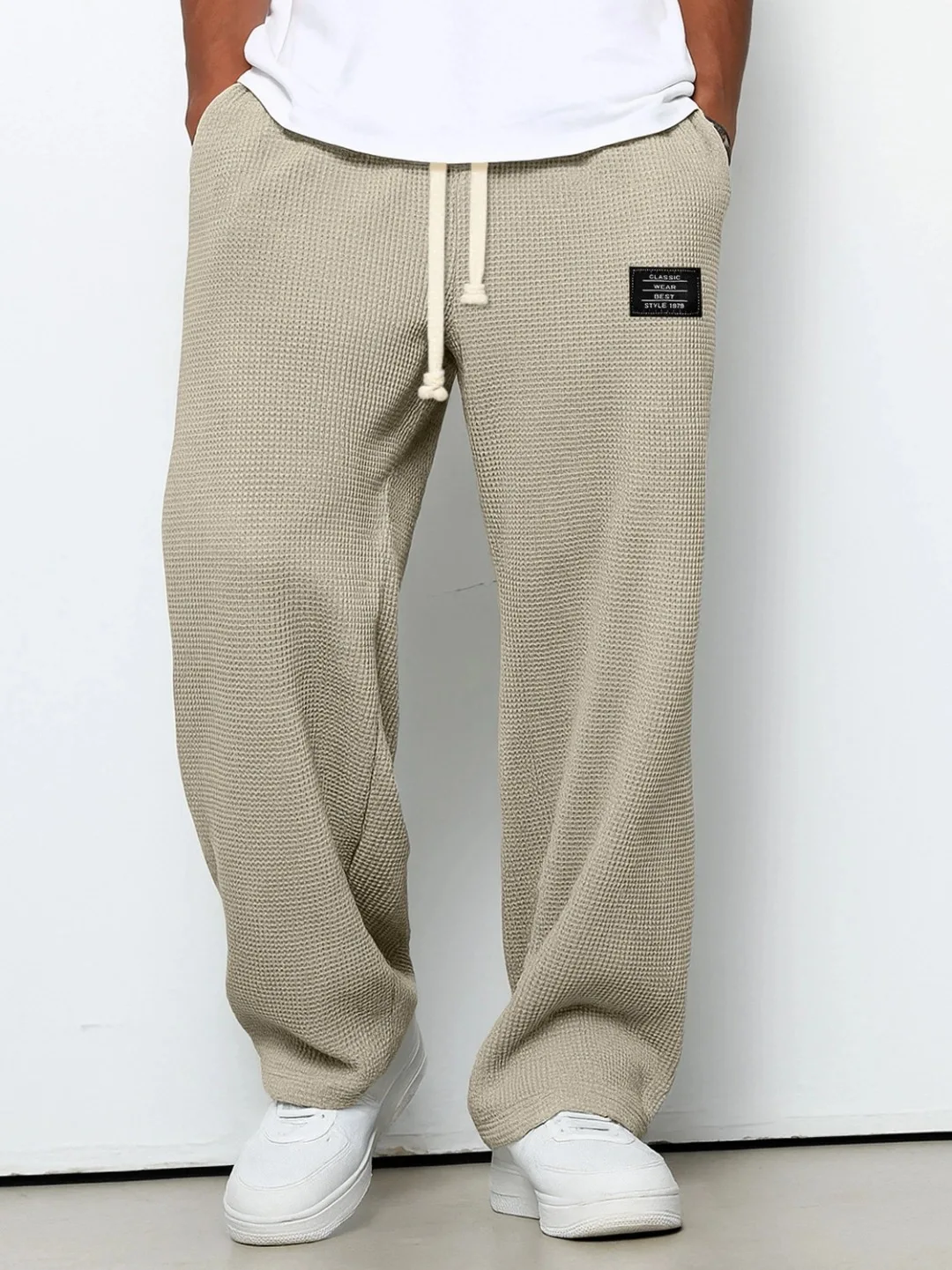 Men's spring-autumn trendy brand loose-fitting stretchy straight-leg sweatpants. Waffle fabric. Micro-bouncy sporty casual pants thumbnail 6
