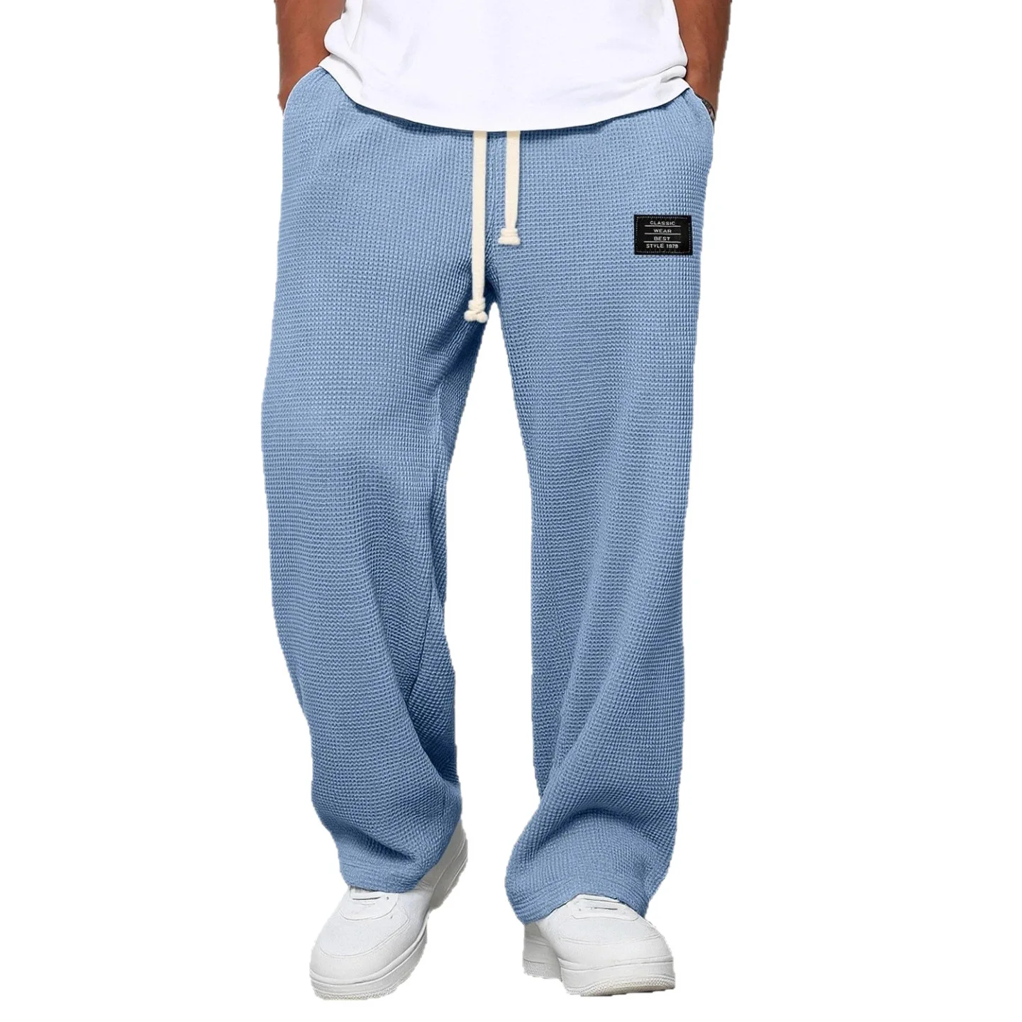 Men's spring-autumn trendy brand loose-fitting stretchy straight-leg sweatpants. Waffle fabric. Micro-bouncy sporty casual pants thumbnail 4
