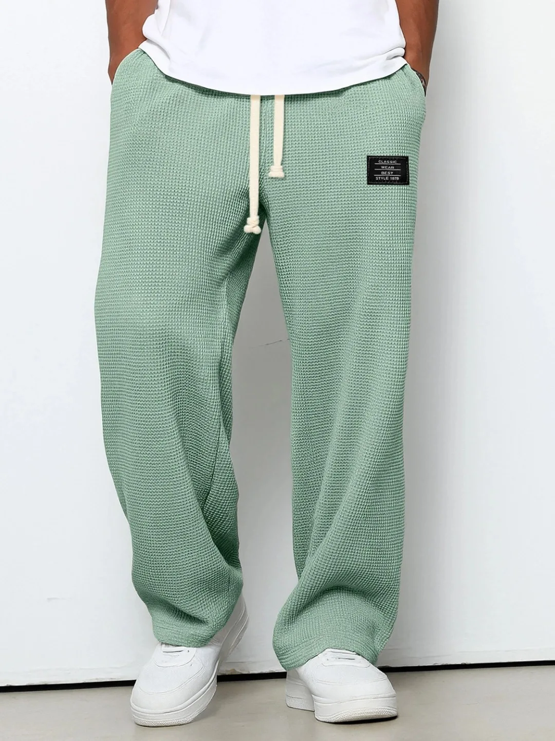 Men's spring-autumn trendy brand loose-fitting stretchy straight-leg sweatpants. Waffle fabric. Micro-bouncy sporty casual pants thumbnail 5