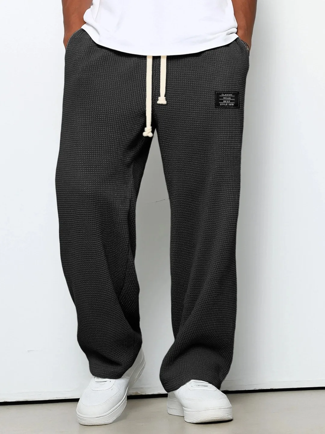 Men's spring-autumn trendy brand loose-fitting stretchy straight-leg sweatpants. Waffle fabric. Micro-bouncy sporty casual pants thumbnail 2