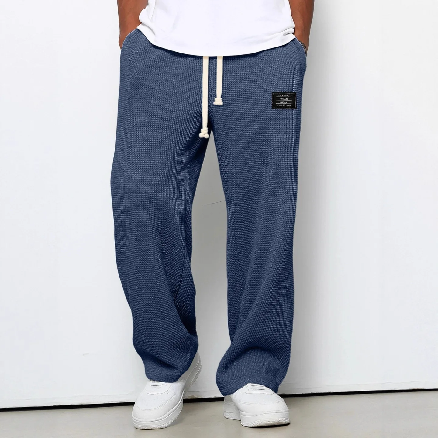 Men's spring-autumn trendy brand loose-fitting stretchy straight-leg sweatpants. Waffle fabric. Micro-bouncy sporty casual pants thumbnail 3