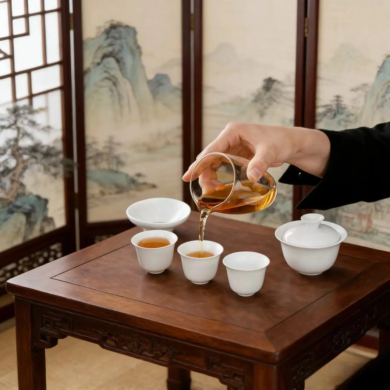 White Porcelain Sancai Gaiwan Travel Kung Fu Tea Set, Portable Quick Cup with Glass Teacup, Minimalist Tea Kit with Storage Bag thumbnail 2