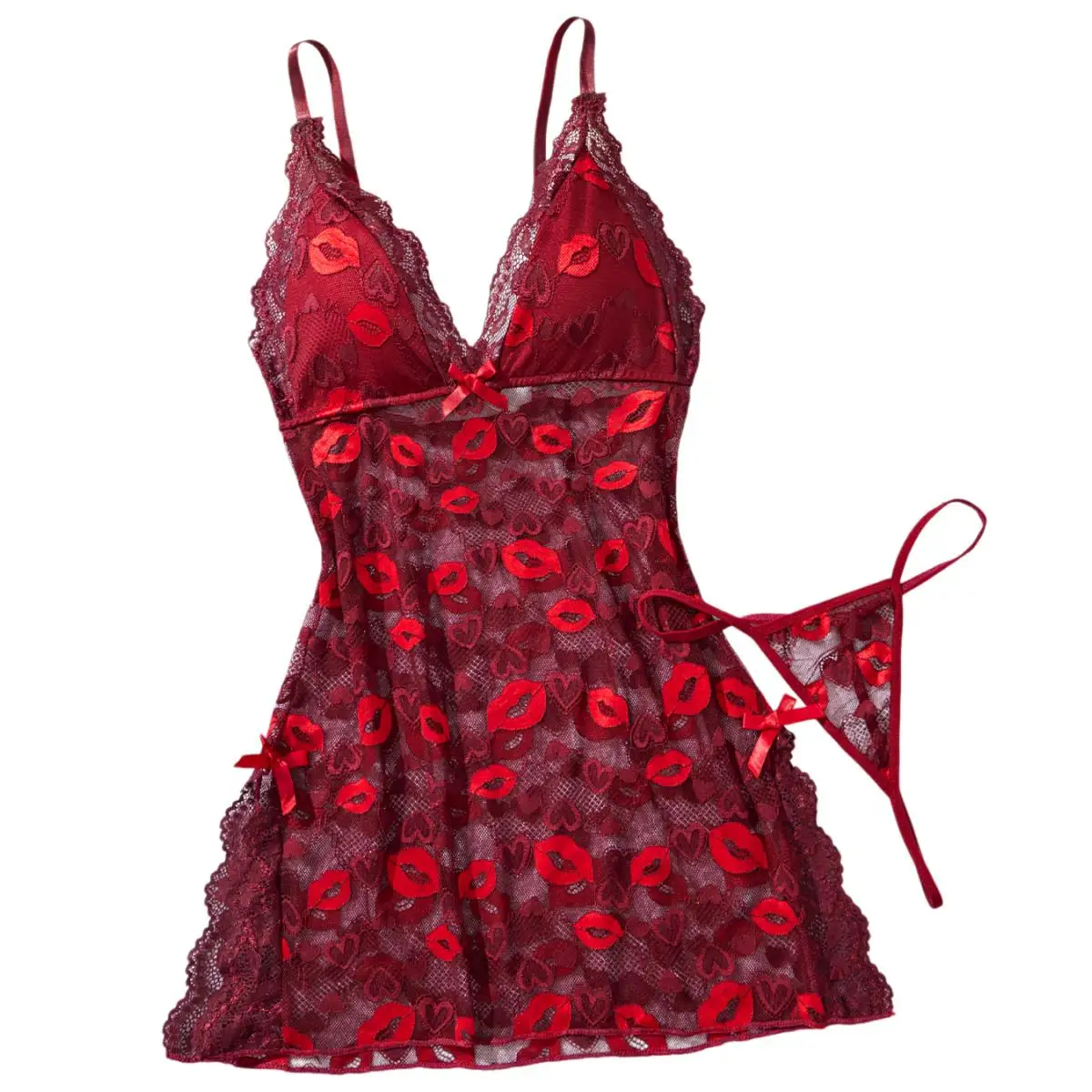Irresistible Sexy Red Lingerie Dress See Through Mesh Sleepwear For Women Romantic Night Summer