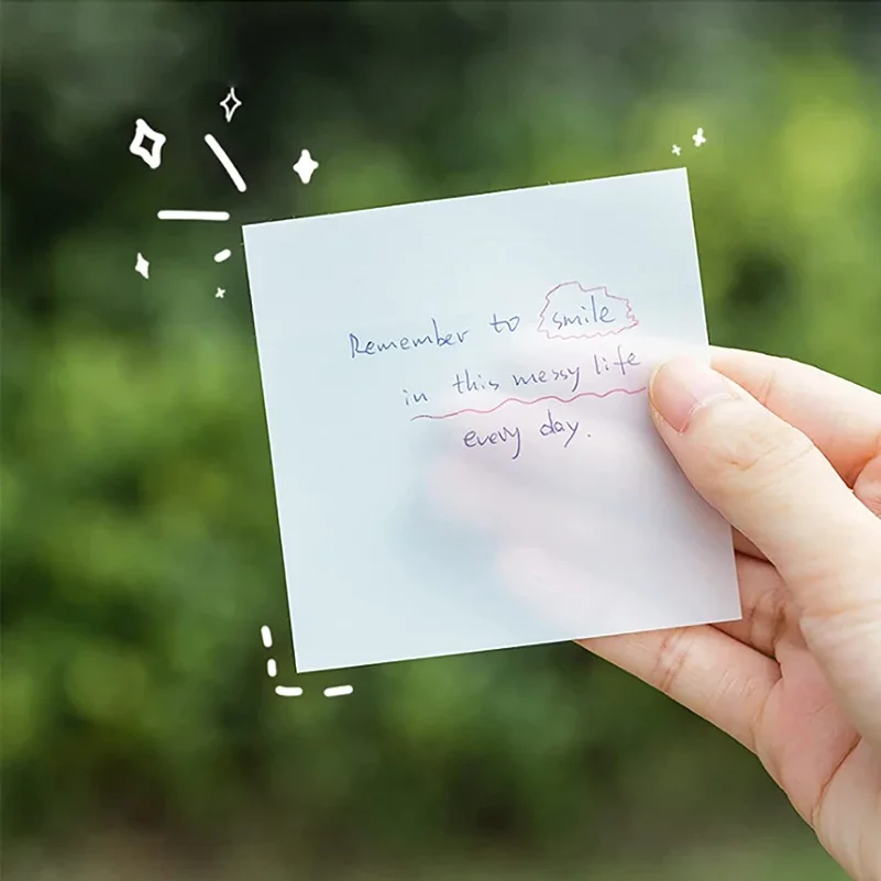 5 Pieces 50 Sheets Creative Transparent PET Waterproof Sticky Notes Notepads - School Stationery & Office Supplies Tearable thumbnail 4