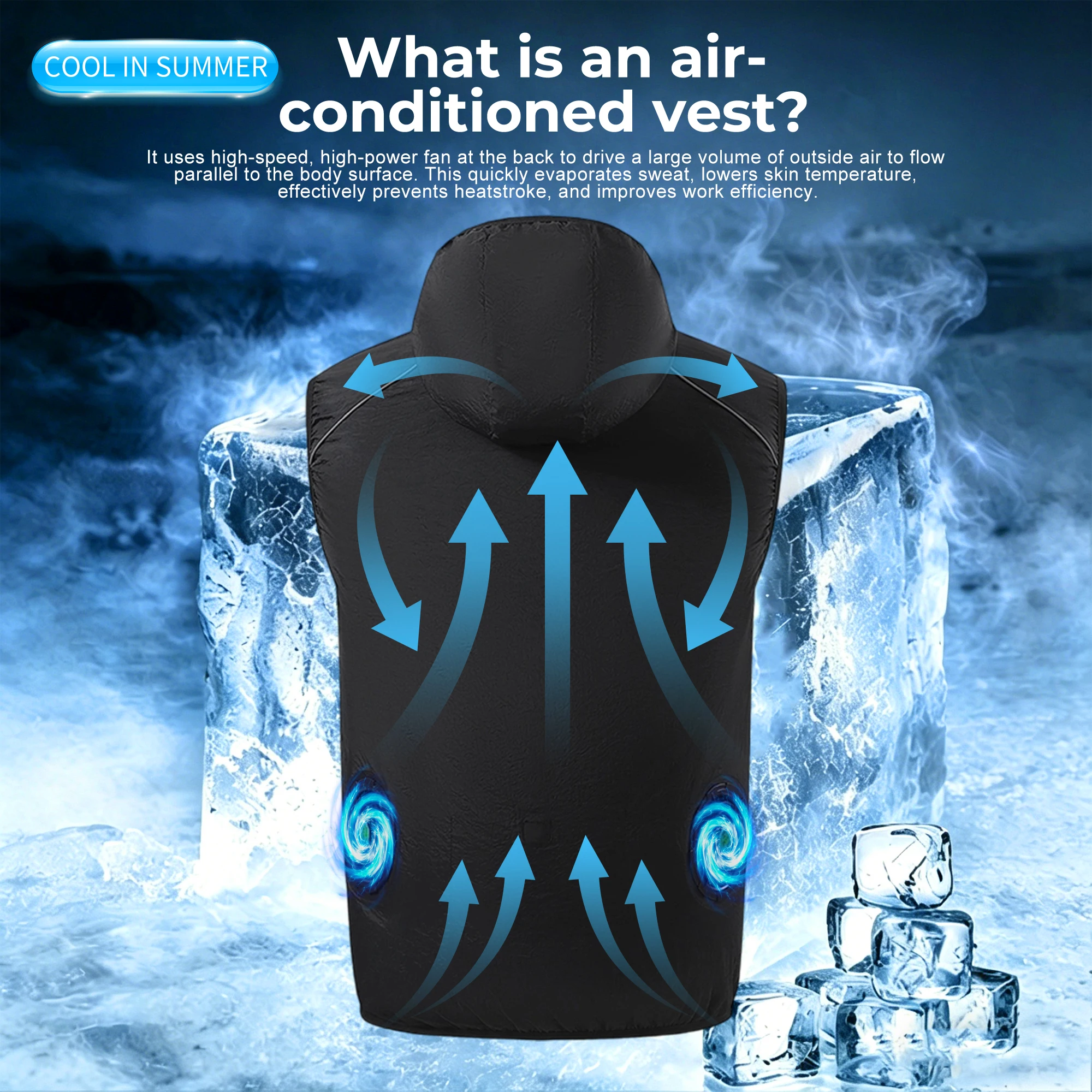 2026 Fan Cooling Vest Wearable Cooling Clothes Air-conditioned Clothes Cooling 13 Hours for High Temperature Work Fishing Vest thumbnail 2