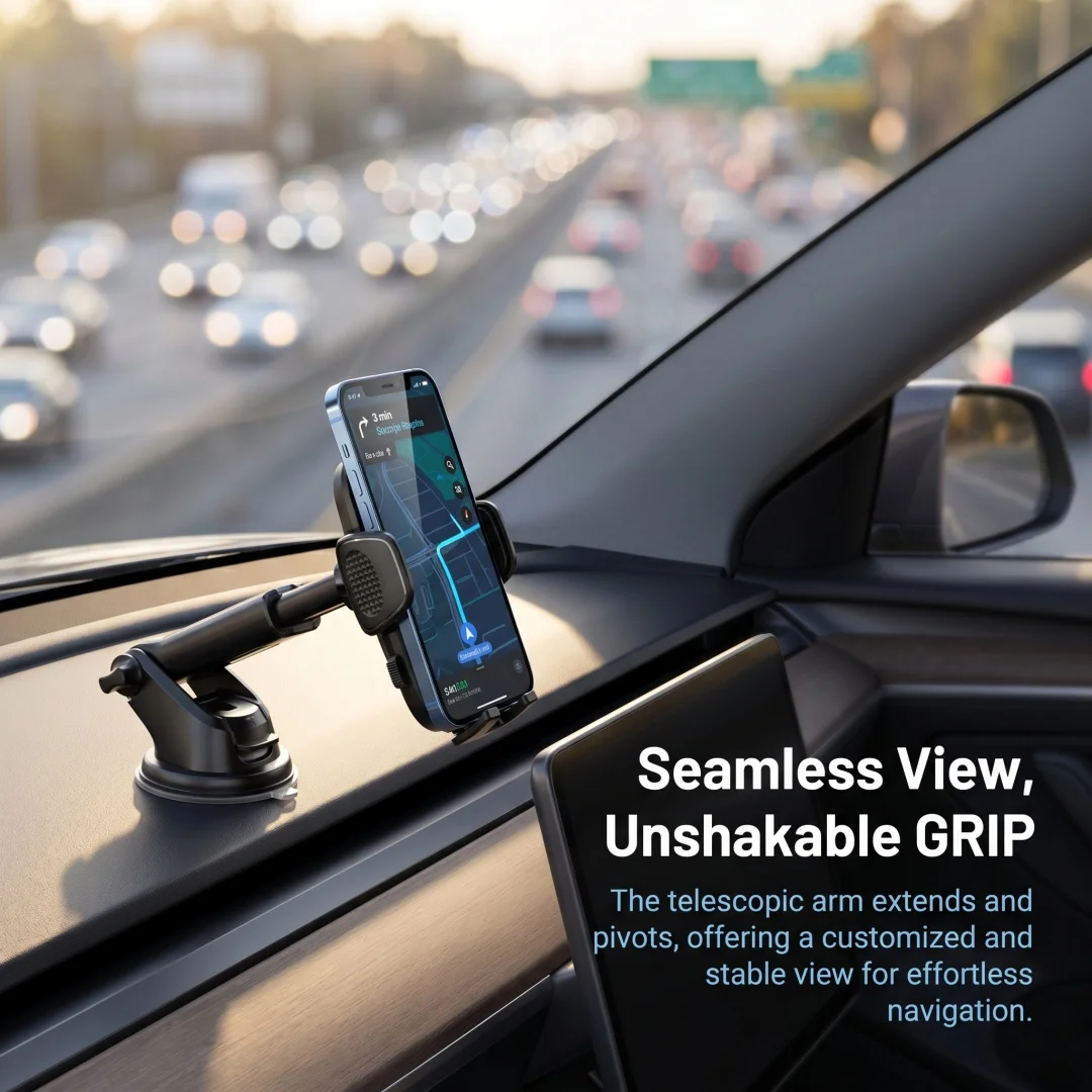 Extendable Rotatable Car Phone Holder Dashboard Suction Cup Style Navigation Stand for Vehicle thumbnail 6