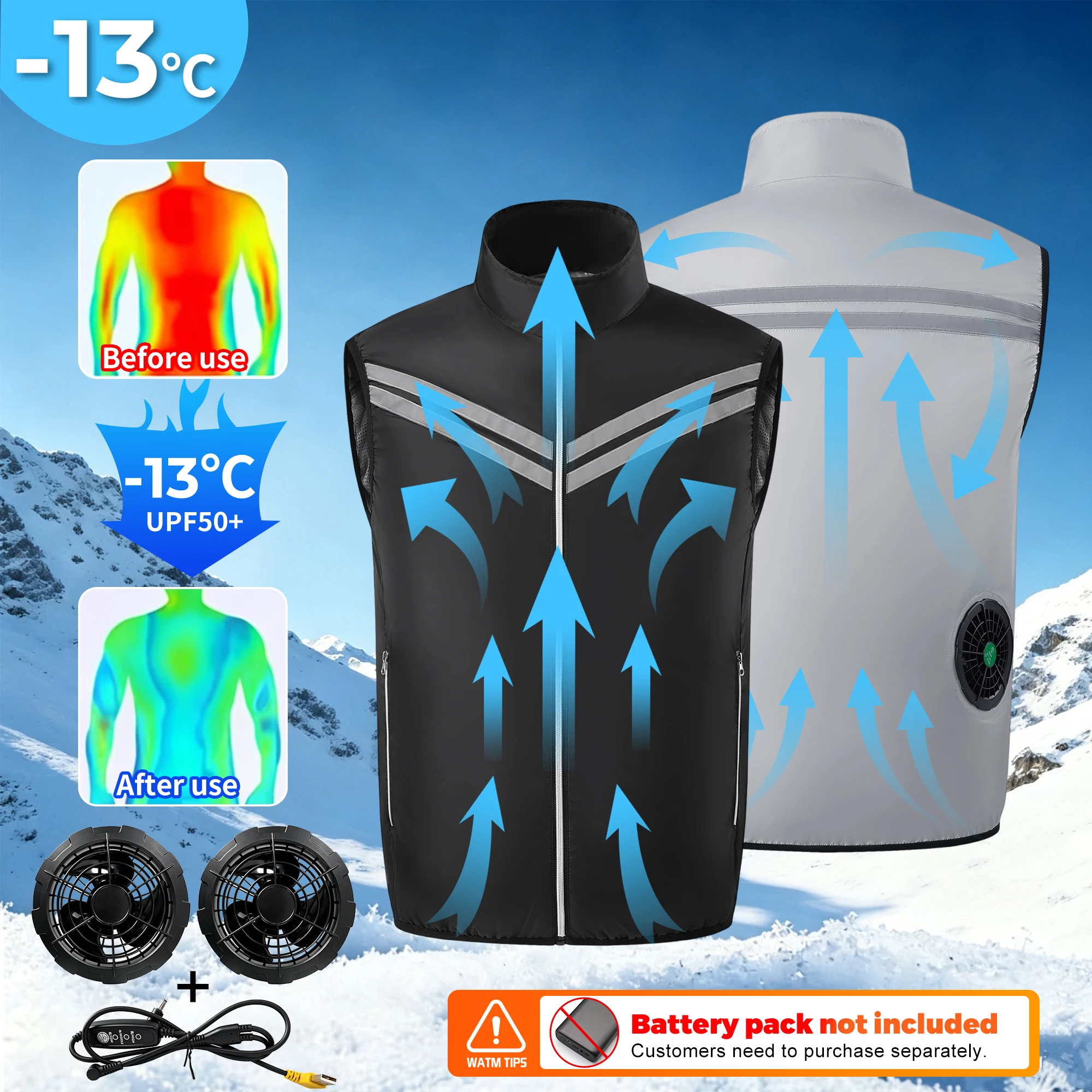 Fan Vest Electric Cool Vest Cooling Fan Vest Air-conditioned Clothes Cooling 13 Hours For High Temperature Work Fishing Vest