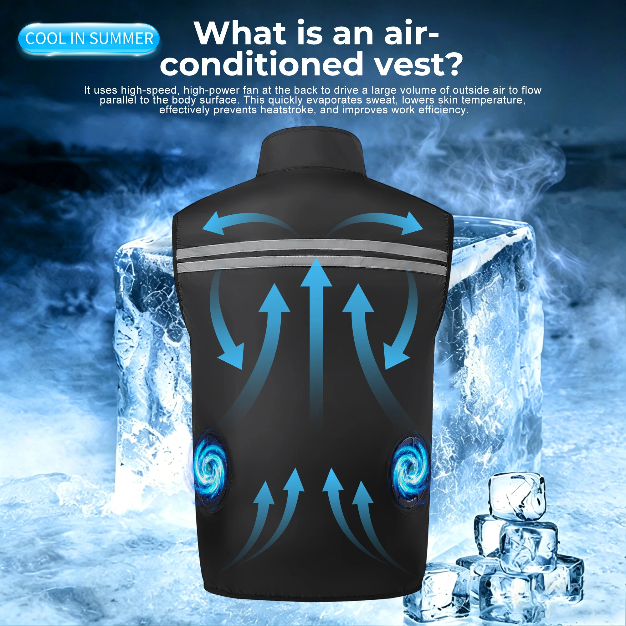 Fan Vest Electric Cool Vest Cooling Fan Vest Air-conditioned Clothes Cooling 13 Hours For High Temperature Work Fishing Vest thumbnail 2