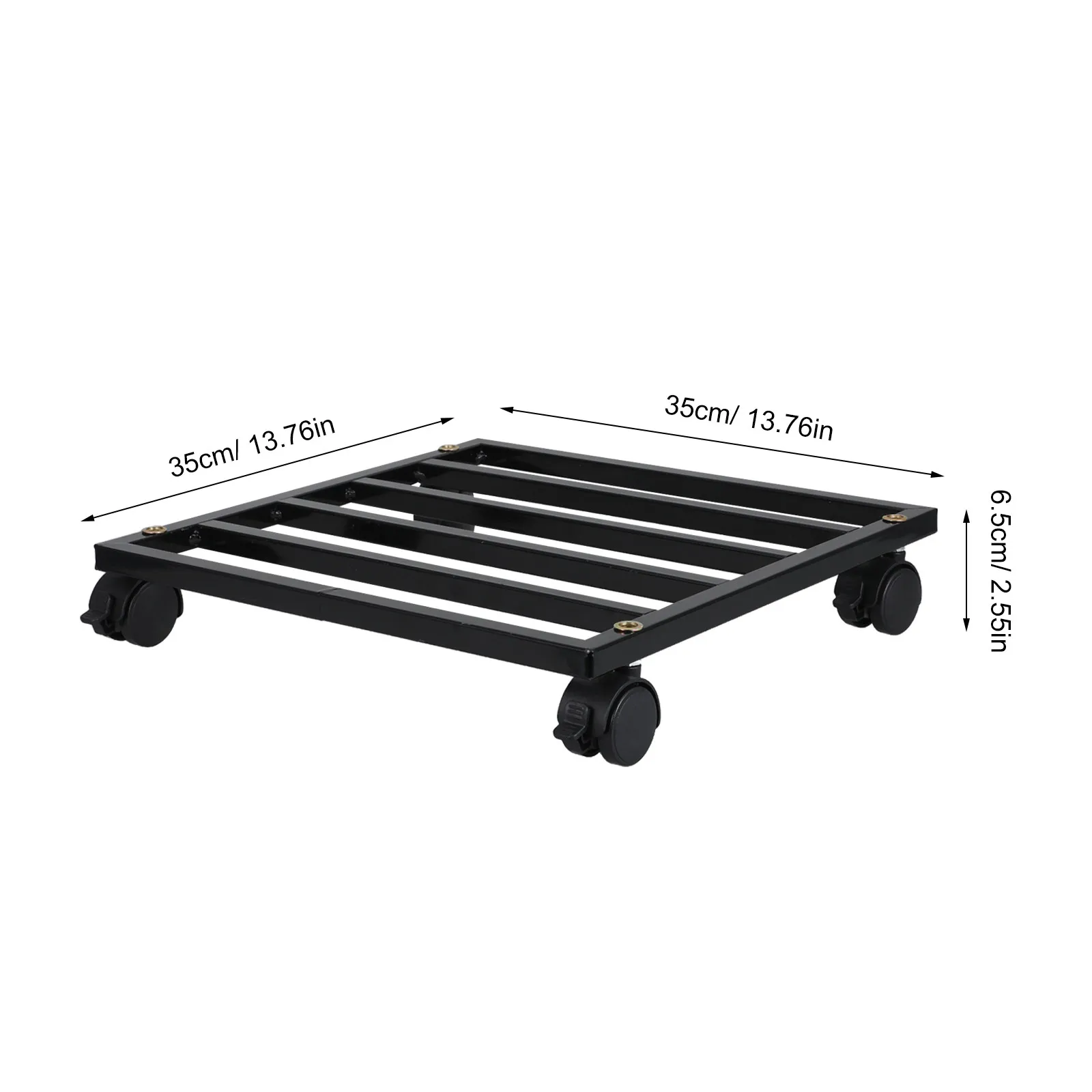 Metal Plant Pot Stand Square Flower Pot Holder with Wheels Cast Iron Garden Planter Stand Movable Base for Balcony Patio thumbnail 4