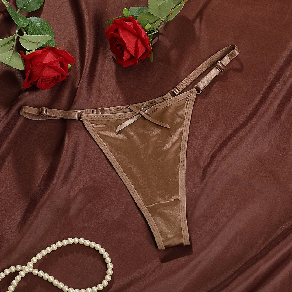 Tempting Thong Sexy Satin Adjustable Girls G-Strings Pants Comfort Low Rise Bow Briefs Underwear Seamless Thong Women's Panties thumbnail 2