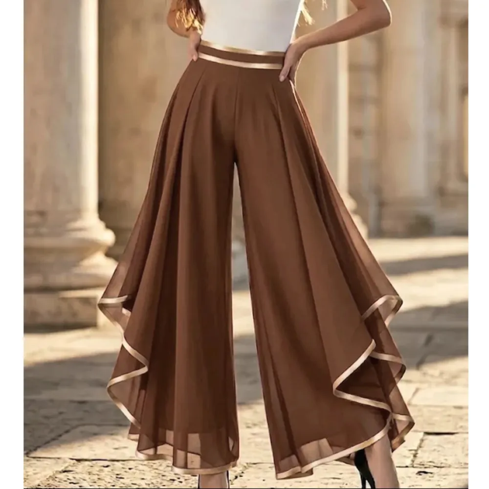 Fashionable Splicing Layered Chiffon Wide-leg Pants Summer Women's Solid Color High-waisted Casual Loose Trousers Ropa De Mujer thumbnail 6