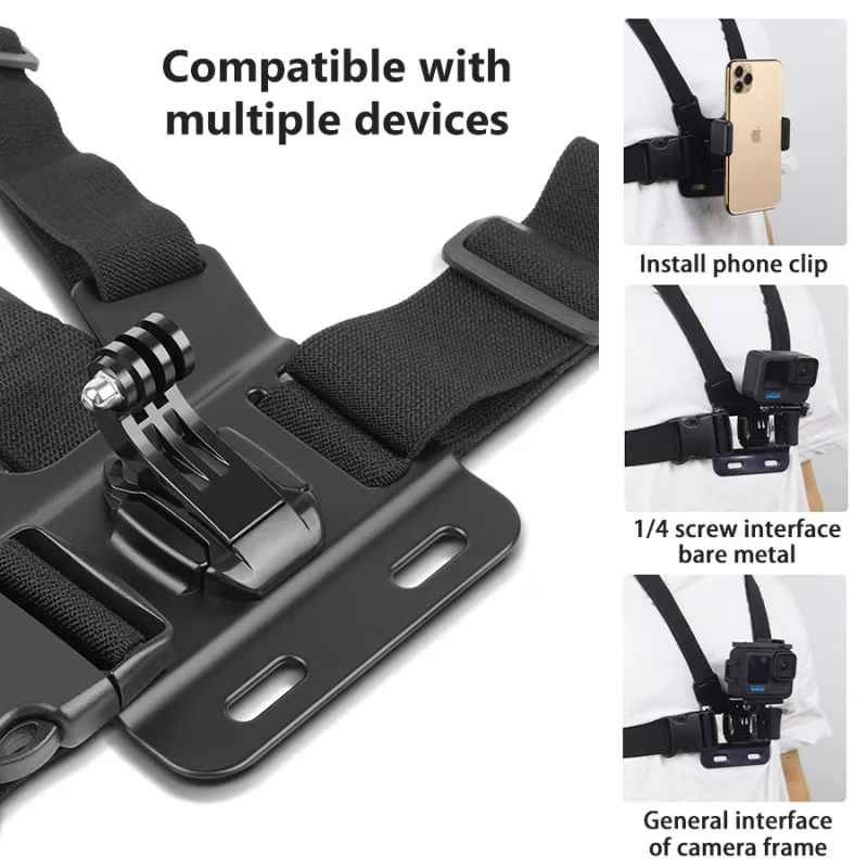 Chest Strap Kit with Phone Holder, Universal Mount Belt for GoPro, Insta360, Smartphone, Outdoor Hands-Free Shooting Accessory thumbnail 3