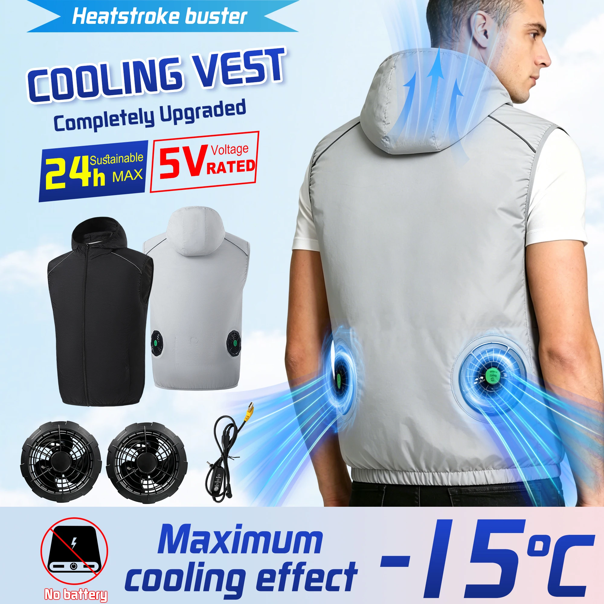 Summer Cooling Fan Vest Wearable Cooling Clothes Air-conditioned Clothes Cooling 13 Hours For High Temperature Work Fishing Vest thumbnail 2