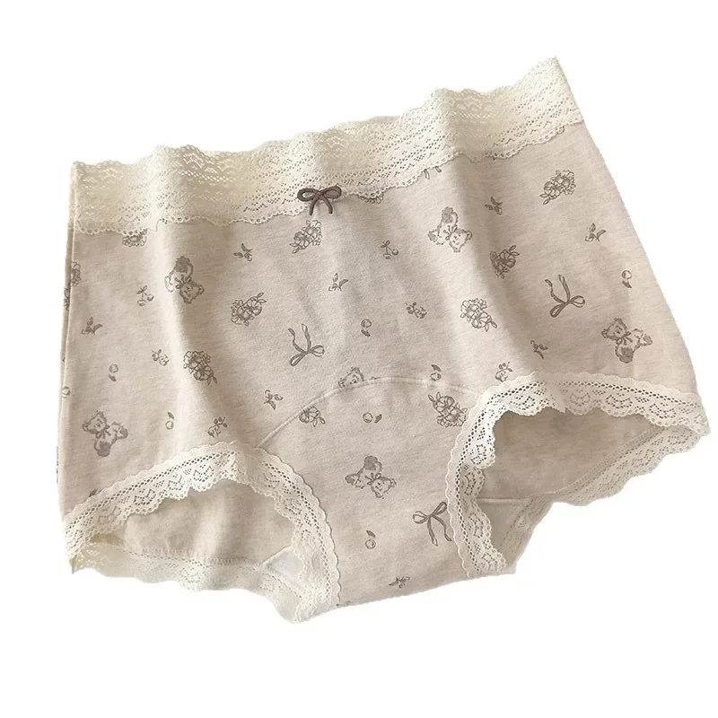Women's Class A Pure Cotton Panties Floral Print Underpants Lace Mid-Rise 10A Antibacterial Full-Cotton Extended Crotch Briefs thumbnail 6
